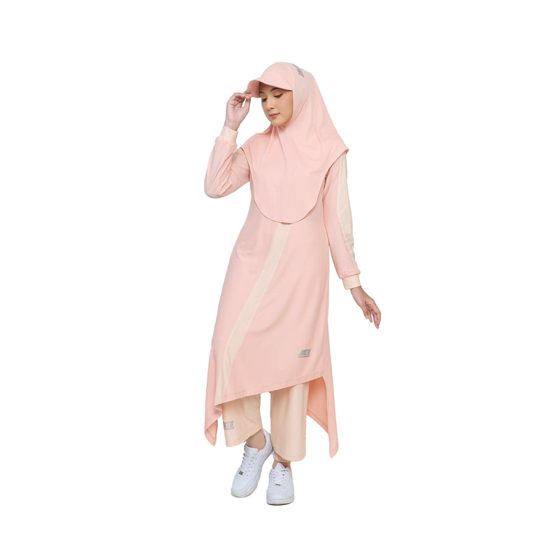 Zigzag Dress Dusty Pink Stripe Ivory Cream