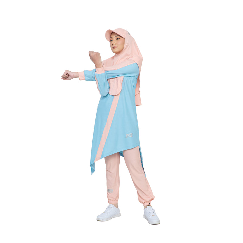 Zigzag Top Sky Blue Stripe Dusty Pink