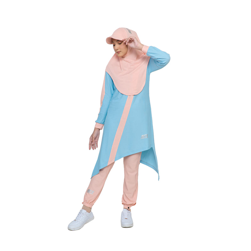 Zigzag Top Sky Blue Stripe Dusty Pink