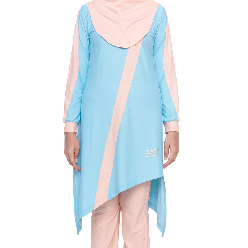 Zigzag Top Sky Blue Stripe Dusty Pink