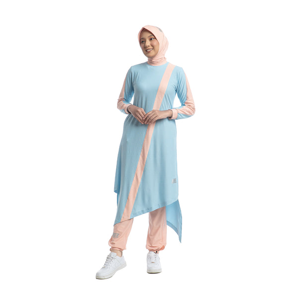 Zigzag Dress Sky Blue Stripe Dusty Pink