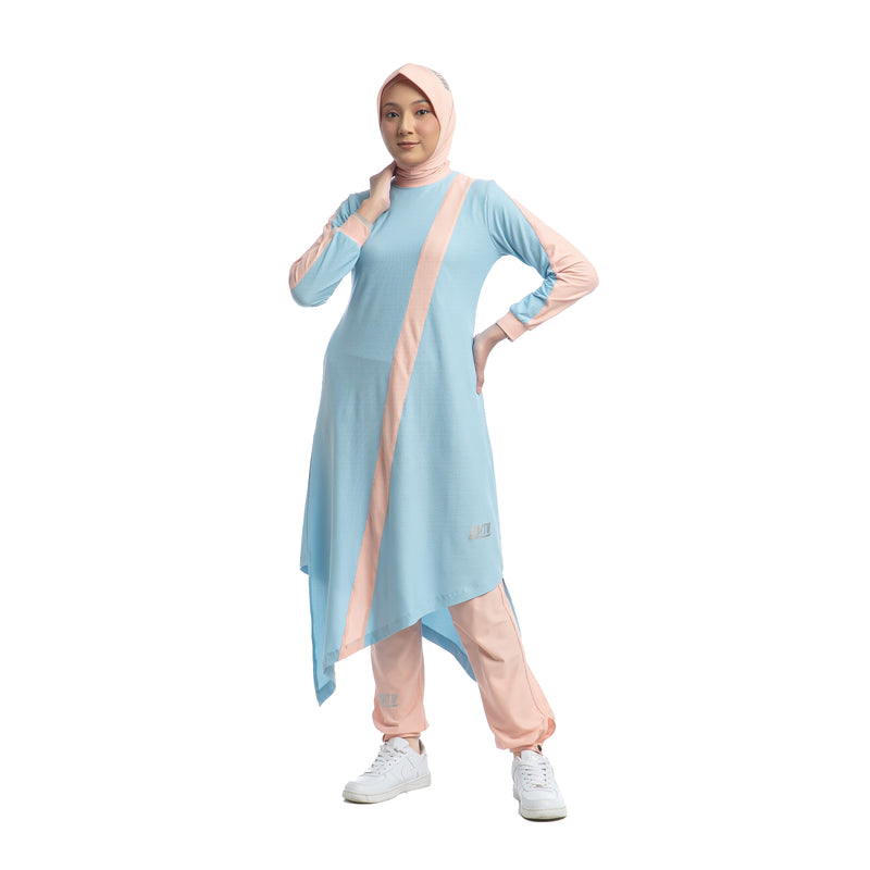 Zigzag Dress Sky Blue Stripe Dusty Pink