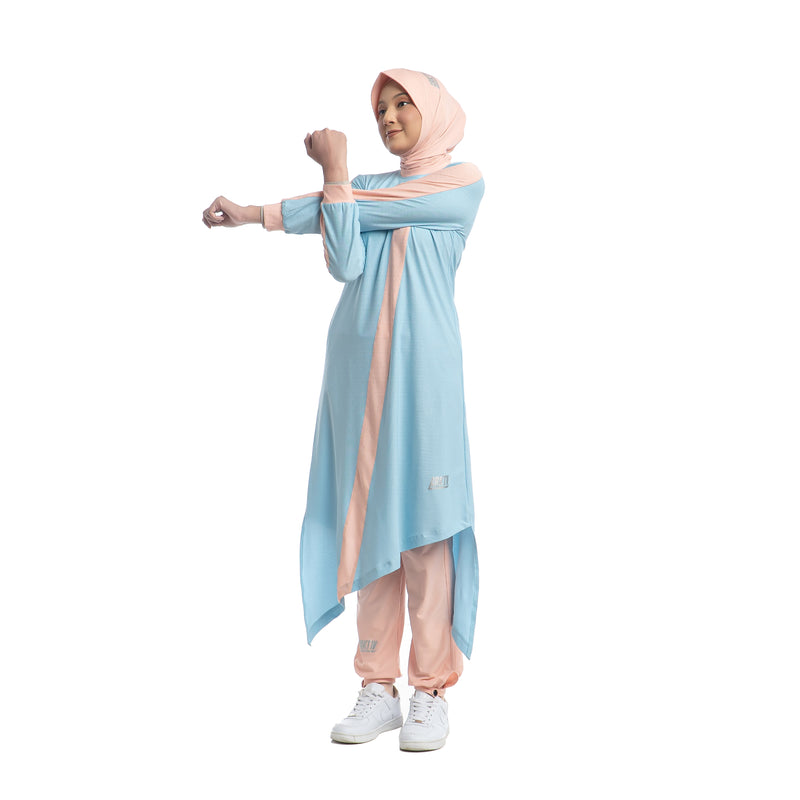 Zigzag Dress Sky Blue Stripe Dusty Pink