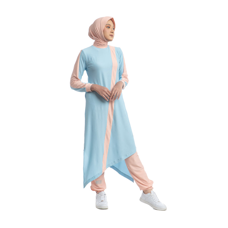 Zigzag Dress Sky Blue Stripe Dusty Pink