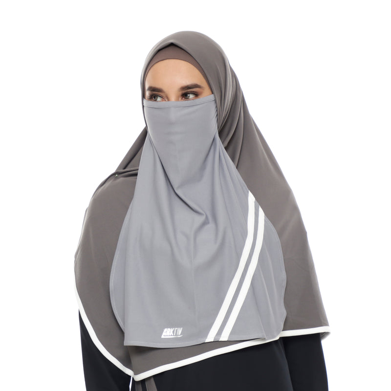 Basic Stripe Niqab Grey - White