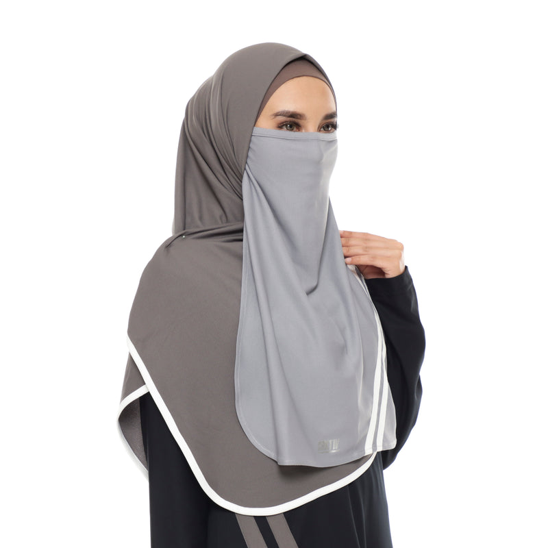 Basic Stripe Niqab Grey - White
